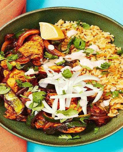 Yucatan Citrus Chicken Bowls with Poblano, Smoky Crema & Pickled Onion