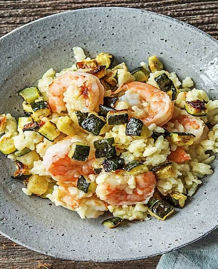 Lemony Shrimp Risotto with Roasted Zucchini