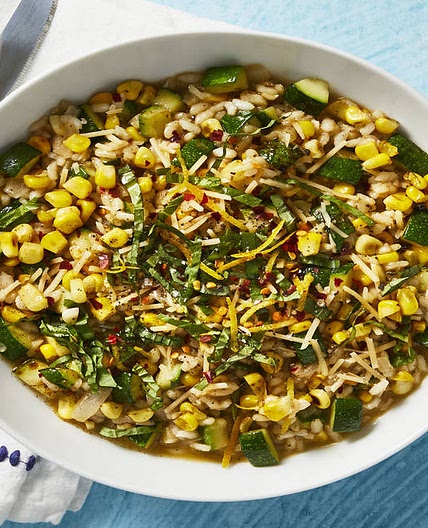 Corn and Zucchini Risotto with Basil and Garlic Oil