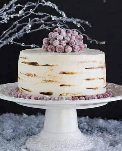 White Chocolate Red Velvet Cake with Sugared Cranberries