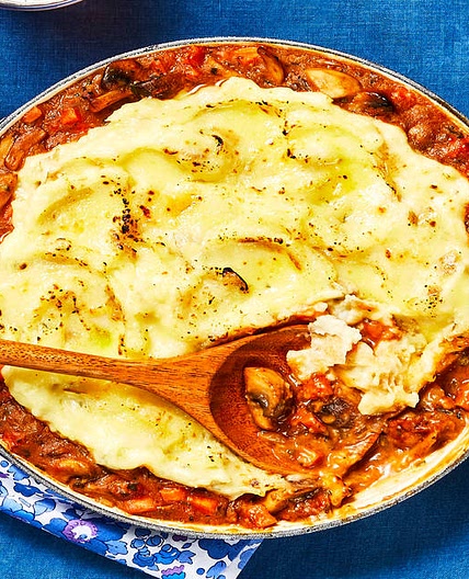 Mushroom & Herb Shepherd’s Pie topped with White Cheddar Mashed Potatoes