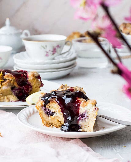 Lemon Blueberry French Toast Casserole with Cream Cheese