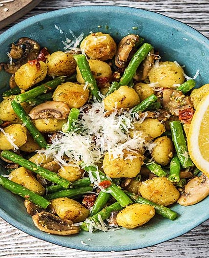 Toasty Pesto Gnocchi with Green Beans, Sun-Dried Tomatoes, and Parmesan