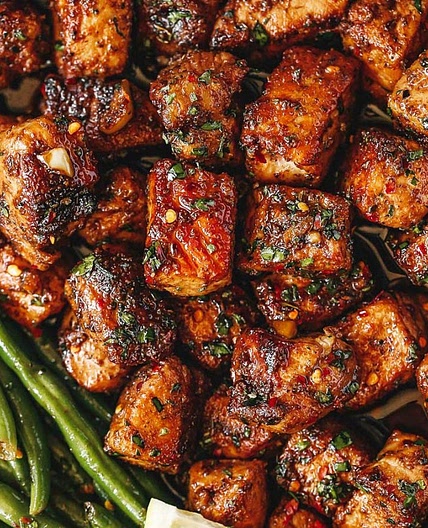 Garlic Butter Pork Bites with Lemon Green Beans