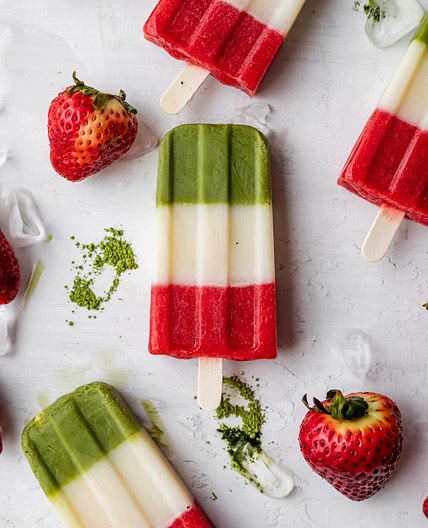 Strawberry Matcha Latte Popsicles