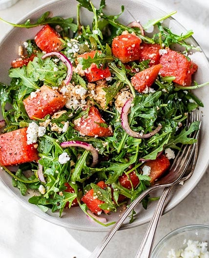 Watermelon Arugula and Feta Salad