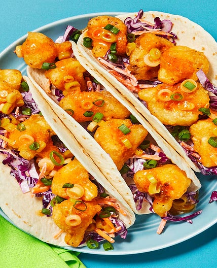 Buffalo Cauliflower Tacos with Tangy-Sweet Slaw