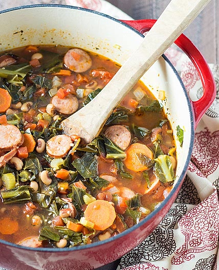 Black-Eyed Pea Soup with Collard Greens and Sausage