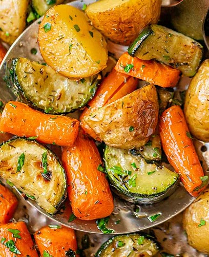 Garlic Herb Roasted Potatoes Carrots and Zucchini