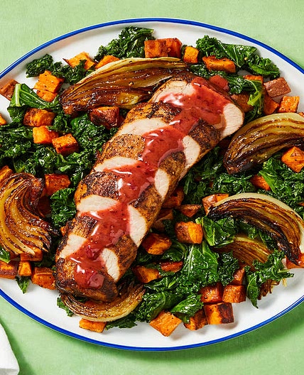 Pepper Jam Pork Tenderloin plus a Kale & Sweet Potato Jumble