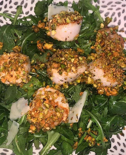Arugula Salad with Pistachio Crusted Scallops