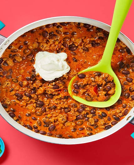 One-Pot Beefy Taco Soup with Mexican Cheese & Sour Cream