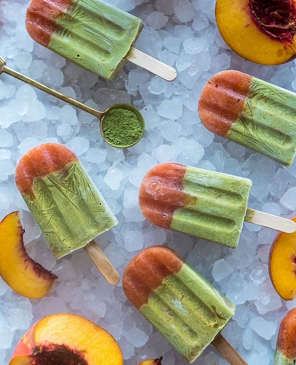 Creamy Matcha and Peach Popsicles