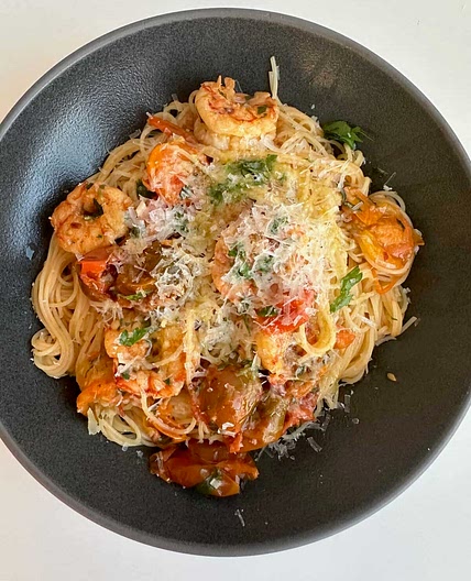 Spicy Shrimp Burst Tomato Pasta