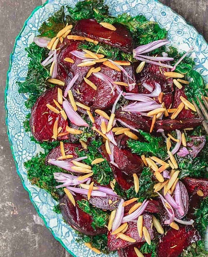 Roasted Beet Salad with Crispy Kale and Almonds