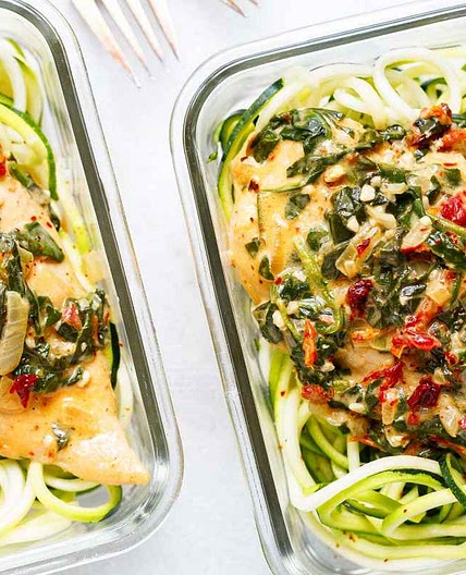 Creamy Spinach Chicken Meal Prep with Zucchini Noodles