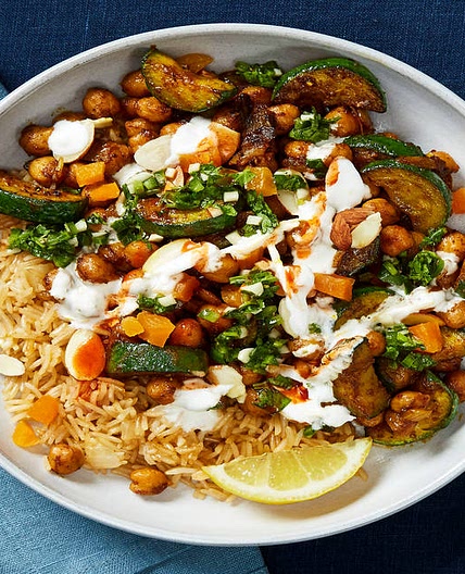 Apricot, Almond & Chickpea Tagine with Zucchini, Basmati Rice & Chermoula