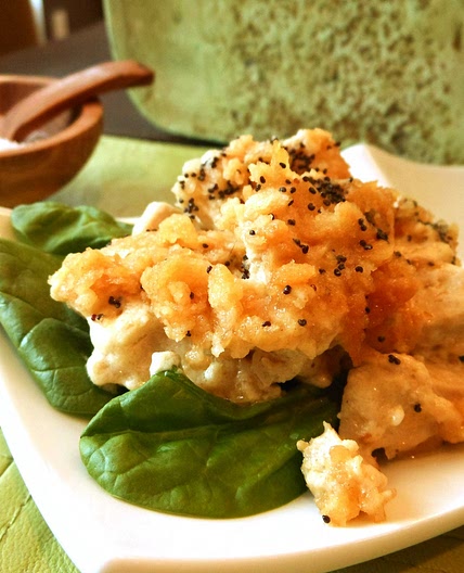 “Chicken” Poppy Seed Vegan Casserole