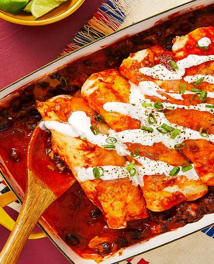 Black Bean Enchiladas Rojas with Lime Crema