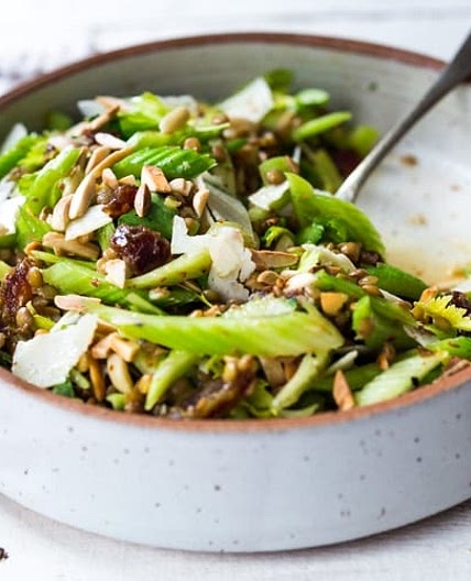 Celery Salad with Lentils, Dates and Almonds