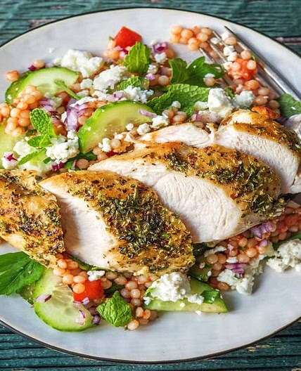 Mediterranean Chicken with Herbed Fetta Pearl Couscous