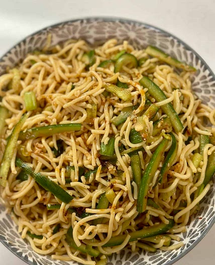 Sour Spicy Cold Noodles with Cucumber