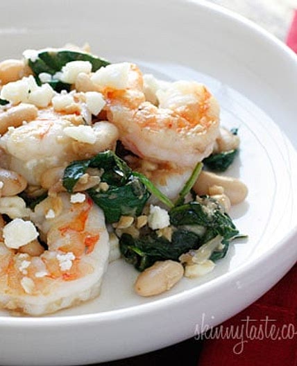 Tuscan White Beans with Spinach, Shrimp and Feta