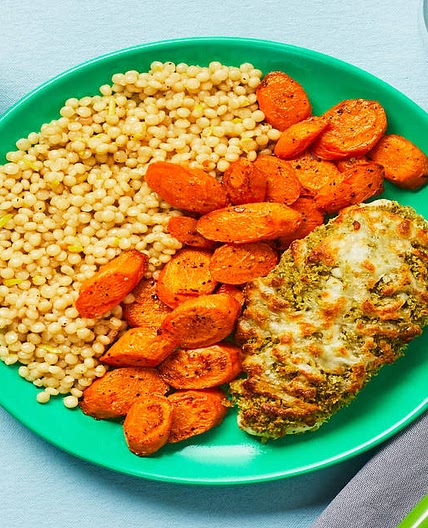 Mozzarella & Herb Chicken with Roasted Carrots & Buttery Couscous