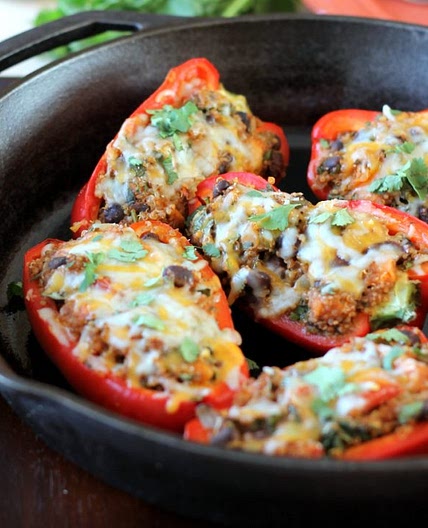 Black Bean, Sweet Potato & Quinoa Stuffed Bell Peppers