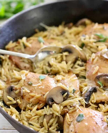 Creamy One Skillet Chicken with Mushrooms and Orzo