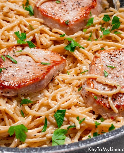 BEST Pork Chop Pasta Recipe (Creamy Garlic Sauce)