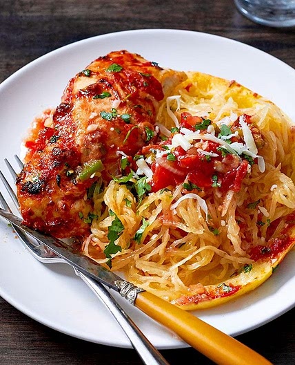 Sheet-Pan Salsa Chicken with Spaghetti Squash