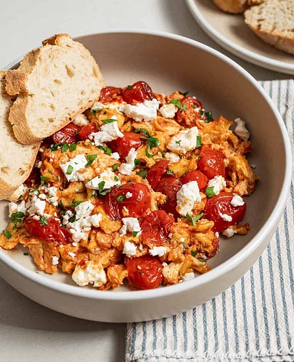 Strapatsada (Greek Tomato Feta Scrambled Eggs)