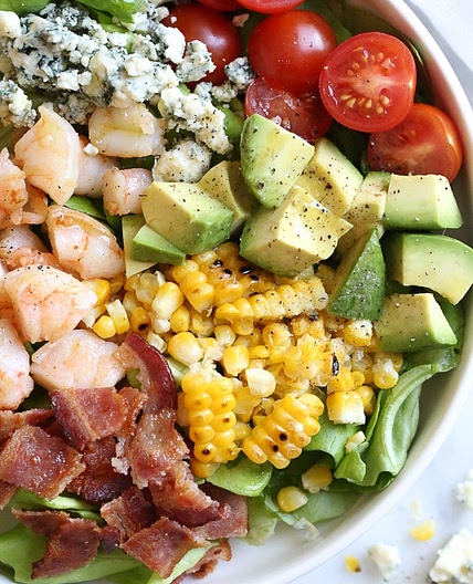 Chopped Salad with Shrimp, Blue Cheese and Bacon