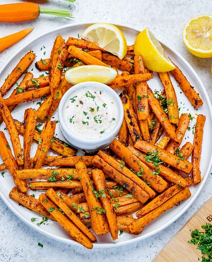 Savory Carrot Fries + Creamy Chipotle Dip