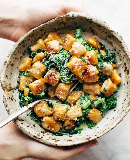 Sweet Potato Gnocchi with Broccoli Rabe and Garlic Sage Butter Sauce