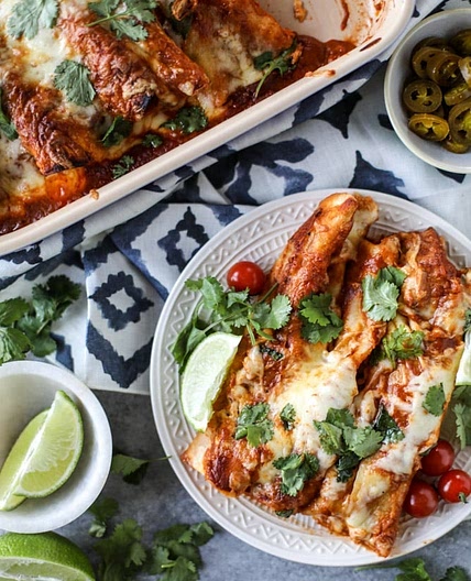Cheesy Pork Enchiladas with 10 Minute Smoky Enchilada Sauce