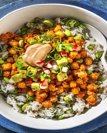 Bang Bang Tofu Bowl with Edamame and Avocado
