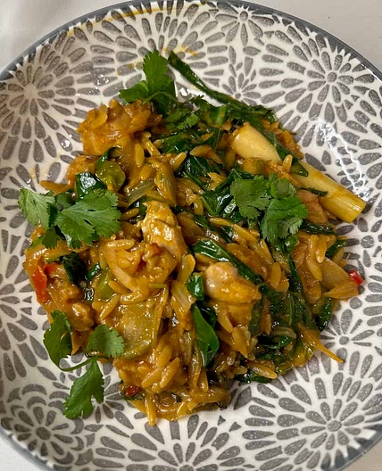One Pan Thai Curry Chicken and Orzo