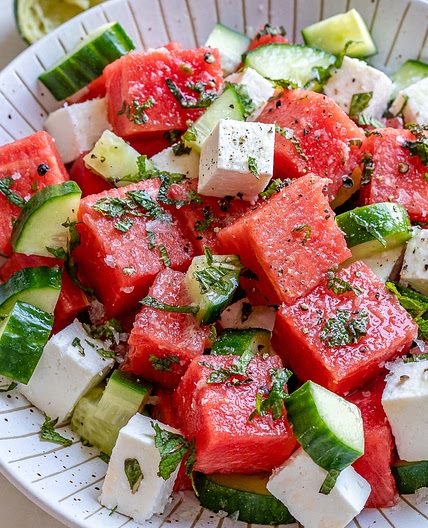 SIMPLE Watermelon + Cucumber + Feta Salad