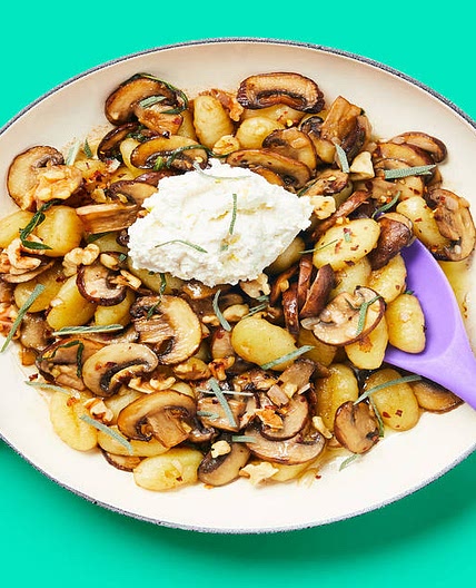 One-Pan Ricotta-Dolloped Gnocchi with Mushrooms, Walnuts & Sage