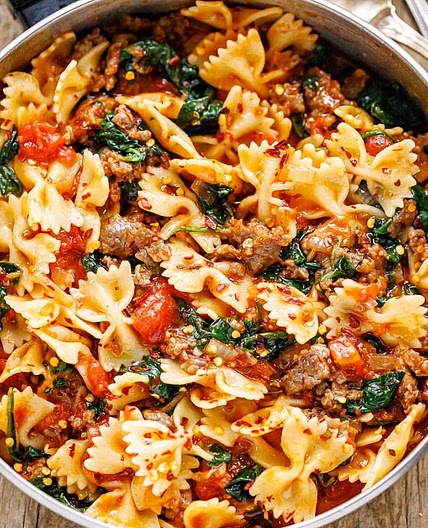Tomato Spinach Sausage Pasta Recipe