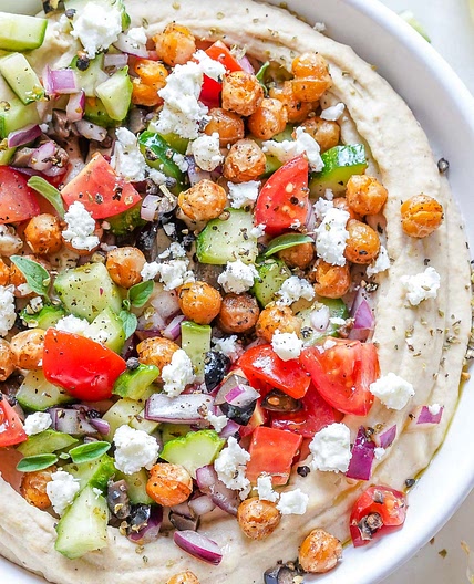 Loaded Roasted Garlic Hummus - Greek Style