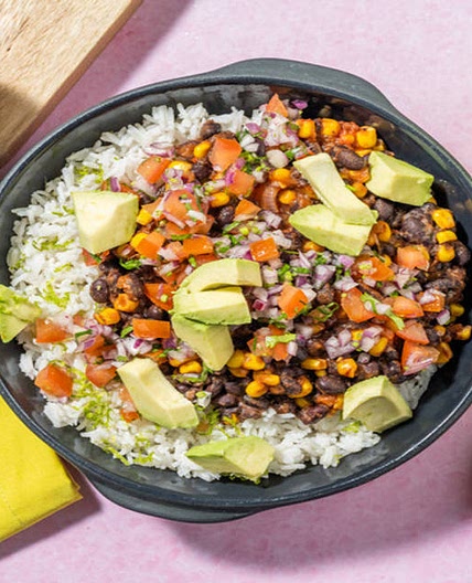 Chipotle Black Bean Burrito Bowl with avocado and pico de gallo