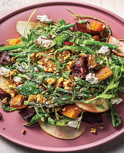 Roasted Beetroot & Goat Cheese Salad with Dill & Toasted Walnuts