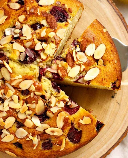 Cherry Almond Olive Oil Cake