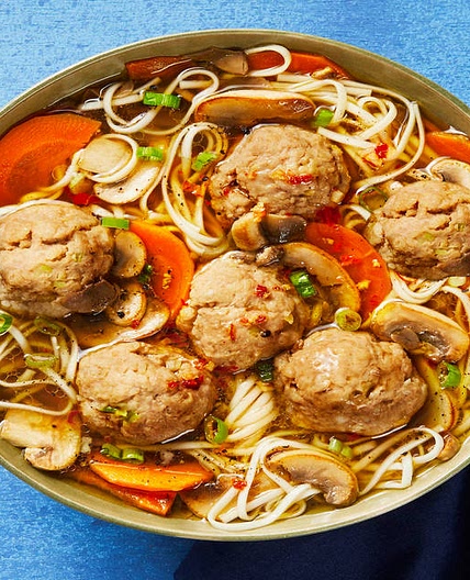 Pork Meatball & Mushroom Ramen with Garlic Chili Oil