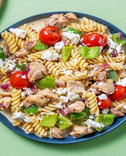 Greek-Inspired Chicken Pasta with Creamy Sauce and Feta