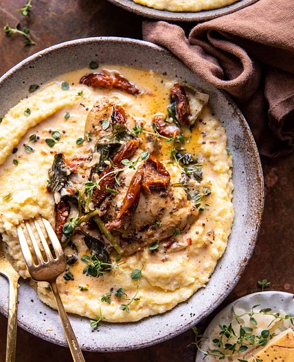 Crockpot Sun-Dried Tomato Chicken with Creamy Polenta