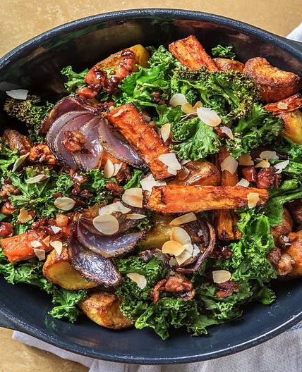 Roast Potato, Bacon and Crispy Kale Salad with Honey and Almonds